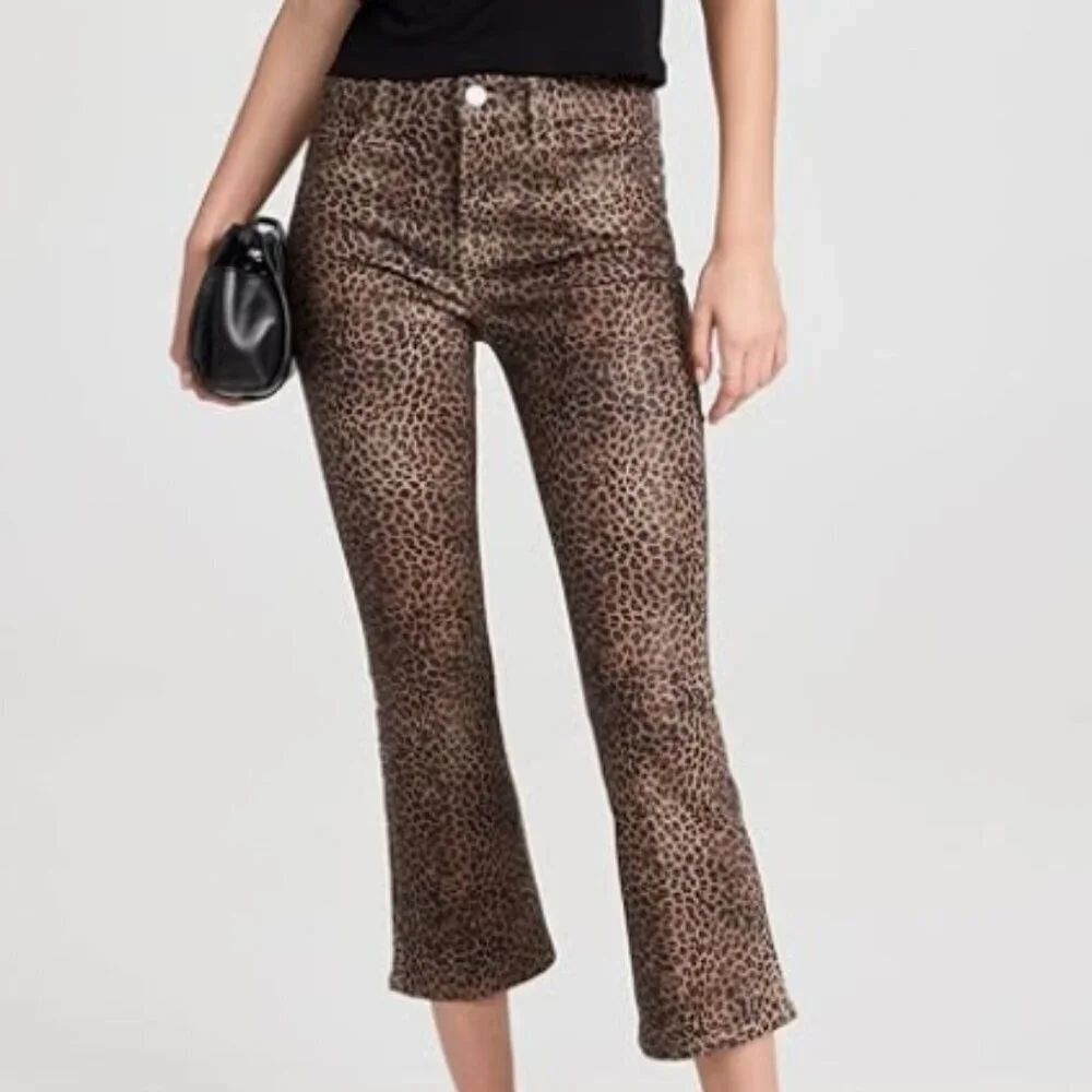 FRAME Le Crop Mini Mid-Rise Coated Bootcut Jeans Leopard 26 NWT